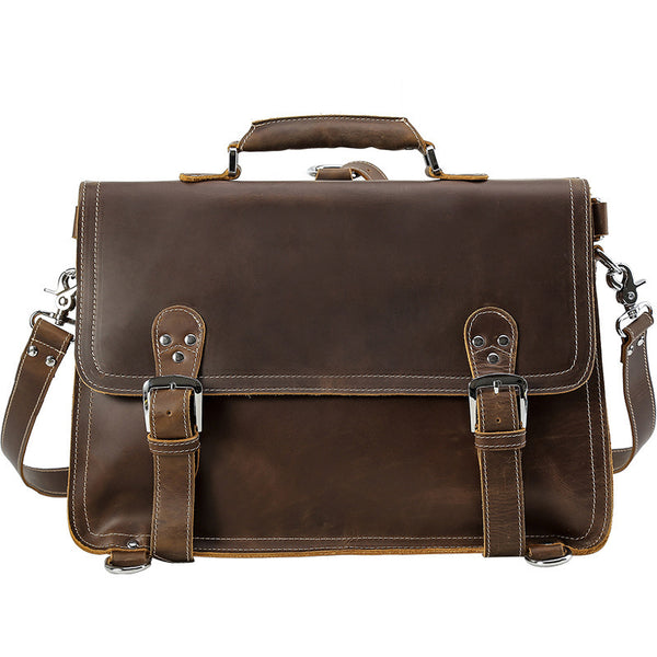 Crazy Horse Leather Briefcase Multifunctional Backpack Men Laptop ...