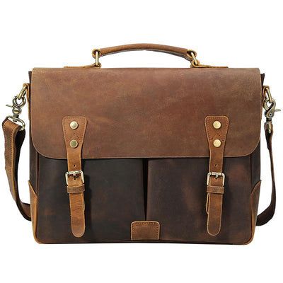 Crazy Horse Leather Men Briefcase Vintage Messenger Bag Tote Bag Men ...