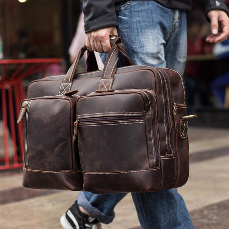 Men Leather Briefcase Crazy Horse Leather Shoulder Messenger Bag Men ...