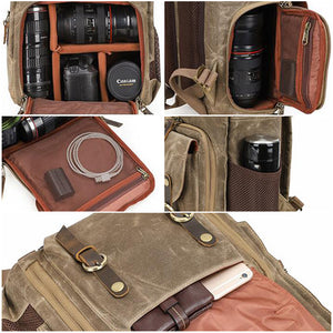 Waxed Canvas Camera Backpack Vintage DSLR Camera Backpack Travel Backpack - echopurse