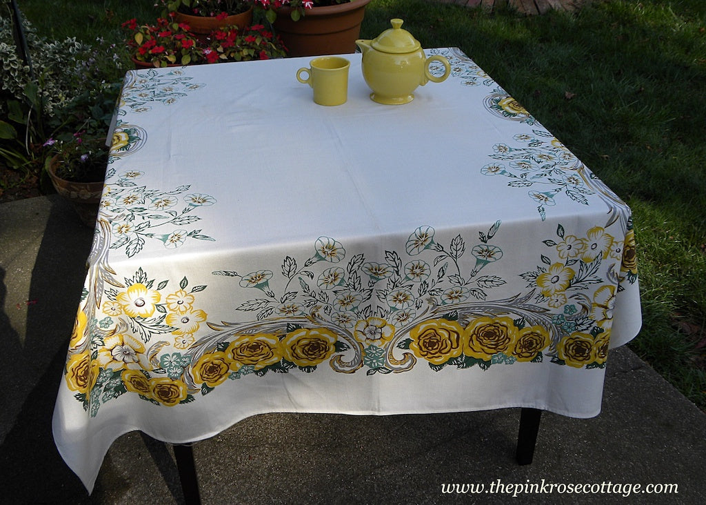 yellow and gray tablecloth