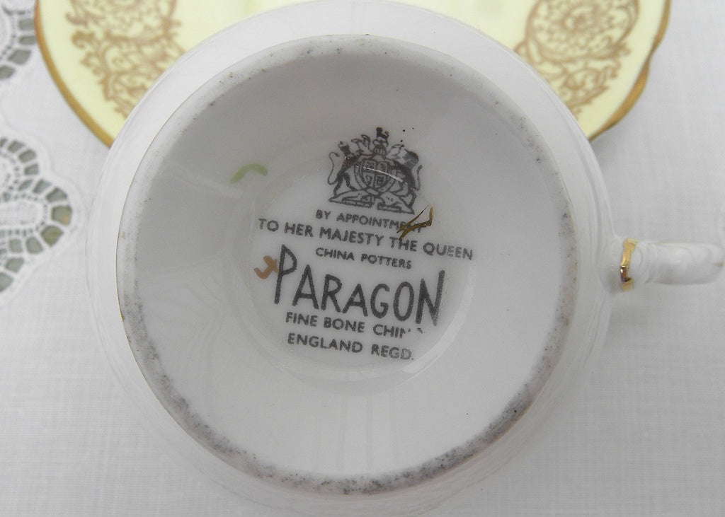 Vintage Paragon Demitasse Yellow Teacup and Saucer Gold Gilt Blue Flow ...
