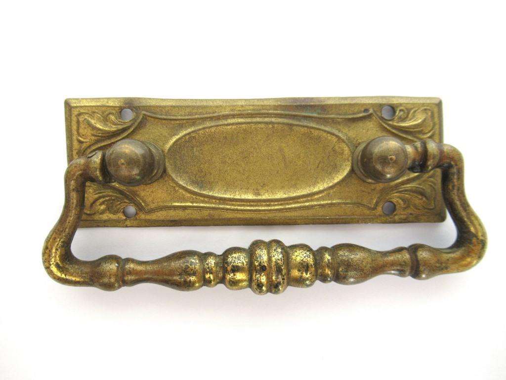 Authentic Brass Antique Drawer Handle Old Plate Escutcheon Drop