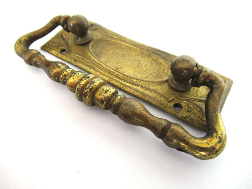 Authentic Brass Antique Drawer Handle Old Plate Escutcheon Drop