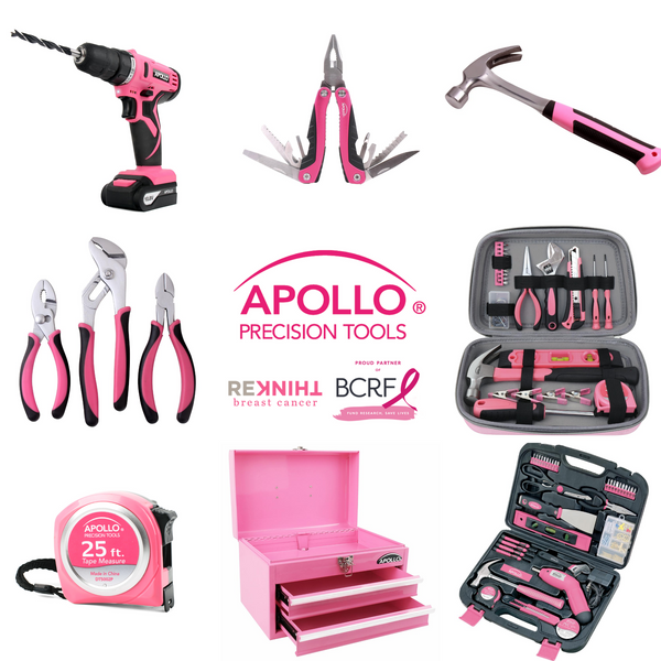 Apollo pink toolsets, pink tool kits, pink tools, pink drill donation to breast cancer