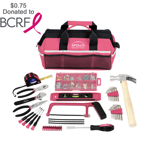 complete tool set pink for women in tool bag with breast cancer donation