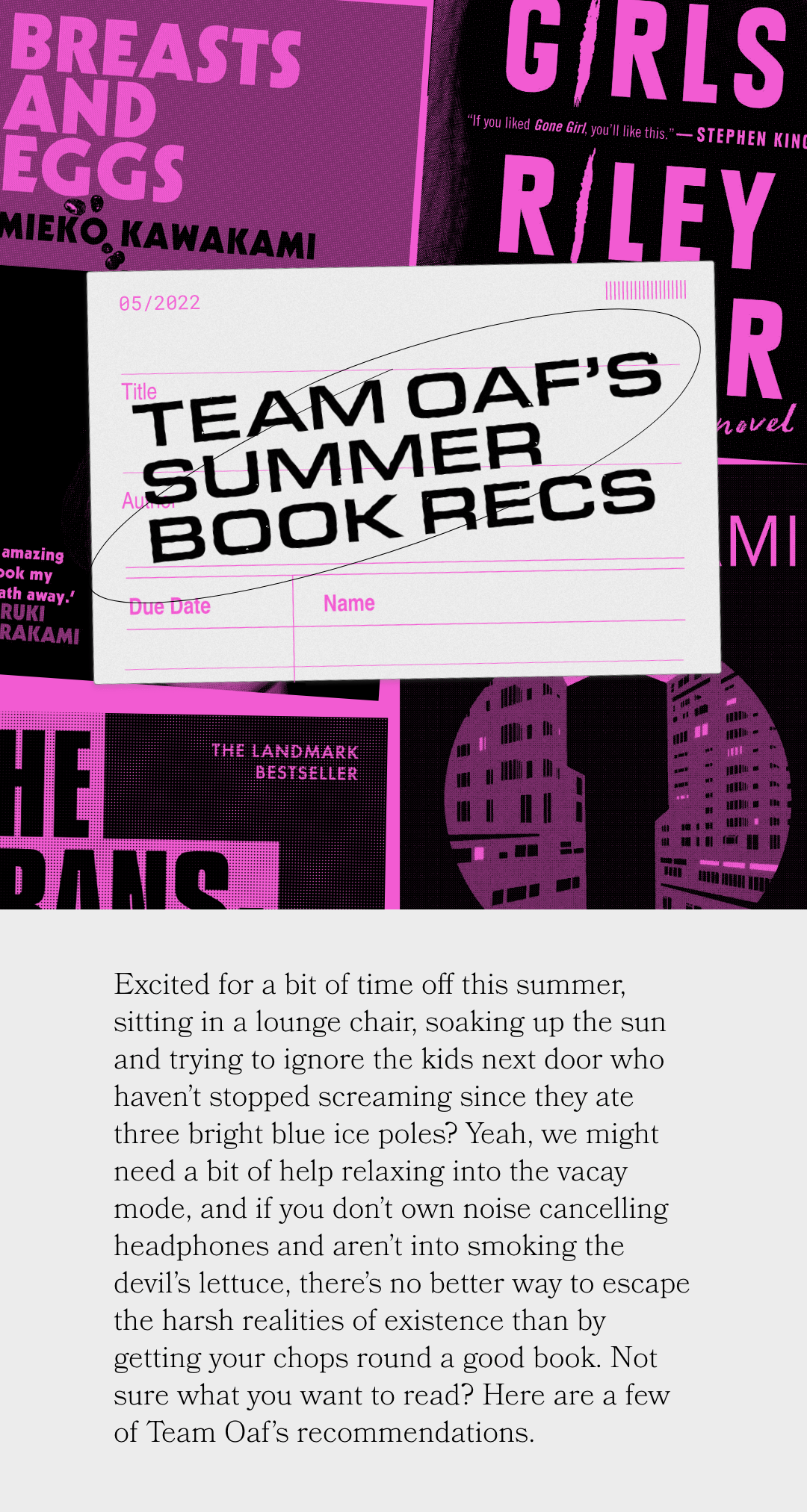 TEAM OAF’S SUMMER BOOK RECS