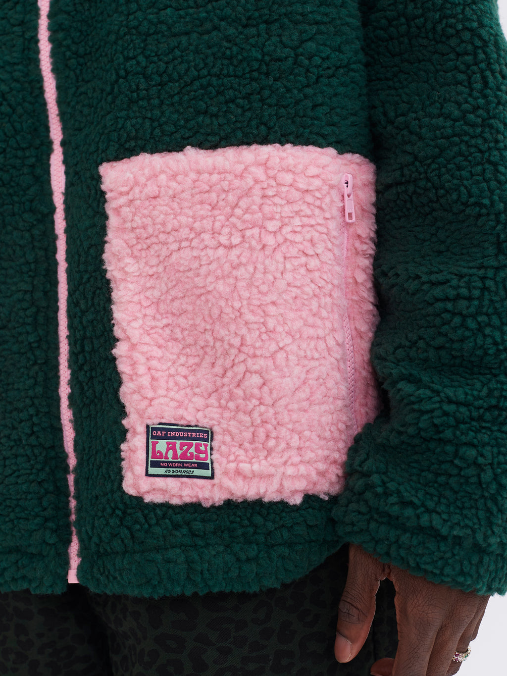 lazy oaf pink polar fleece zip sweat