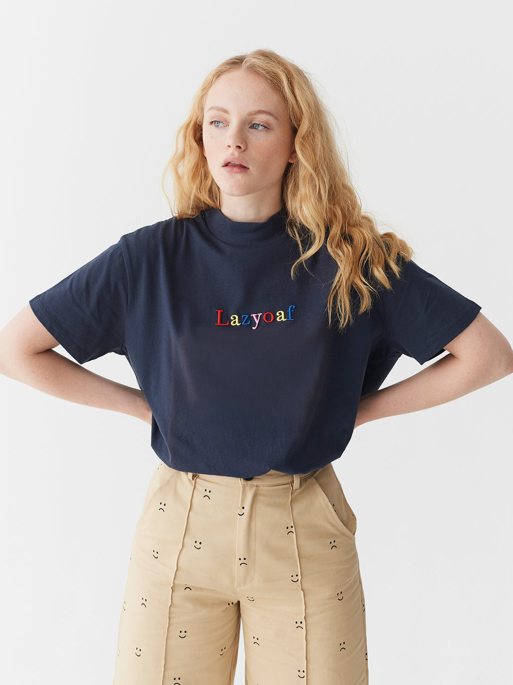 Lazy Oaf Sans Serif T-Shirt - Navy