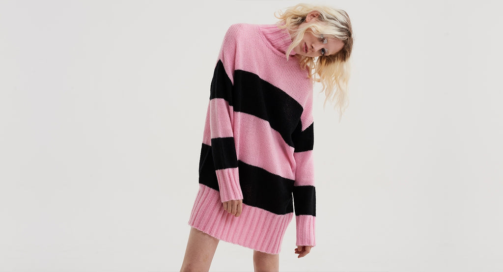 Lazy Oaf Pink and Black Stripe Jumper