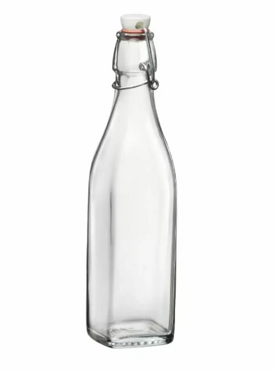 Swing Top Glass Bottle - Clear Round - 1 Liter or 17 ounce