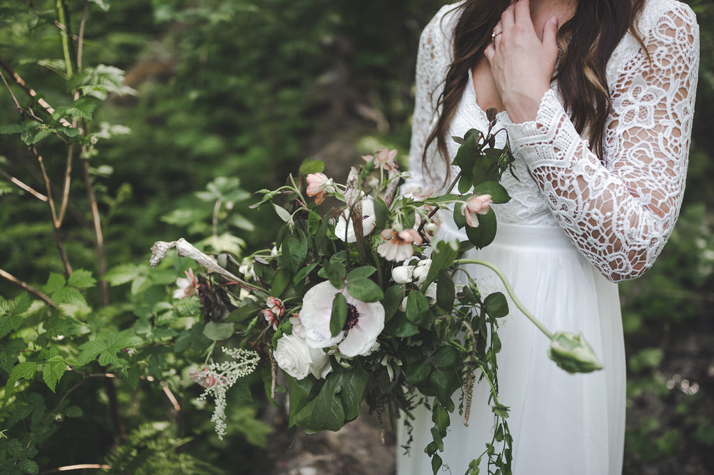 earthy florals greens engagement session