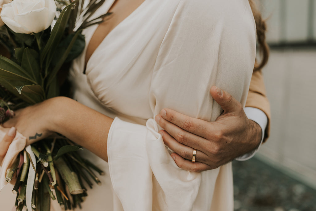 Man wears flat comfort fit wedding band