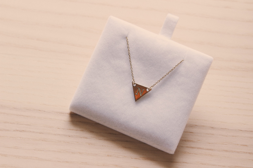 Engraved triangle necklace