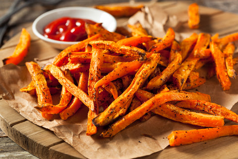 Phytonutrients: Eat The Rainbow for Healthy Skin. A plate of sweet potato fries