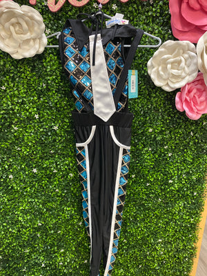 Child Medium Blue Black Unitard Sequin Costume - Chatterbox Dancewear Boutique