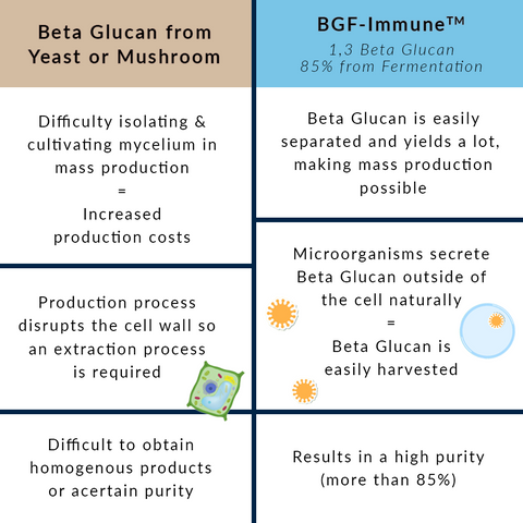 A comparison chart of beta glucan production processes