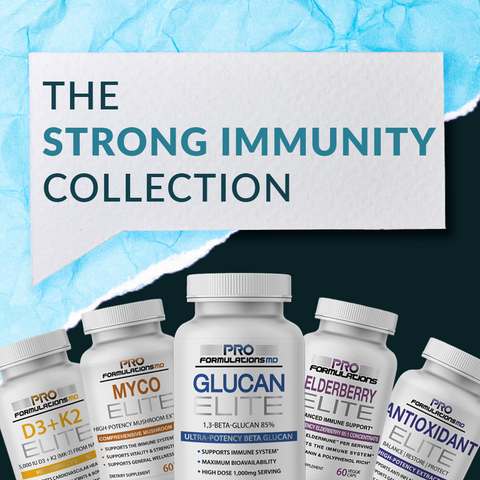 The strong immunity collection: D3 + K2, Myco, Glucan, Elderberry, and Antioxidant Elite