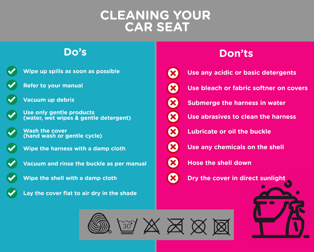 Do's and Don'ts when safely cleaning a car seat