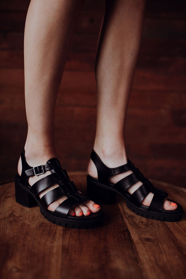 Buy > black chunky sandal heels > in stock