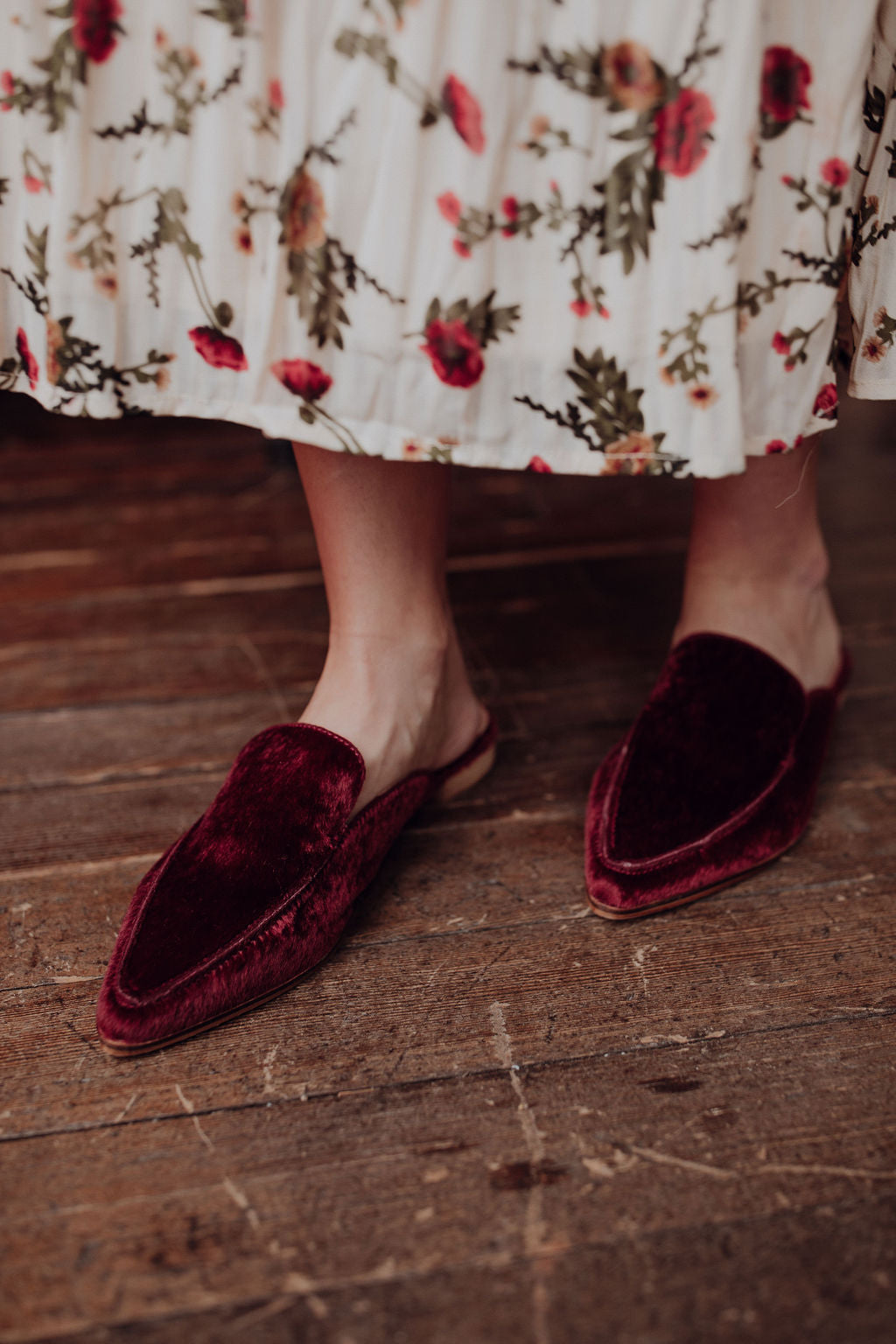 burgundy fuzzy slides