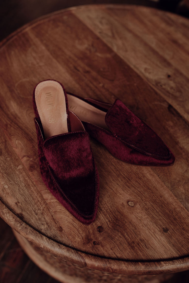 burgundy fuzzy slides