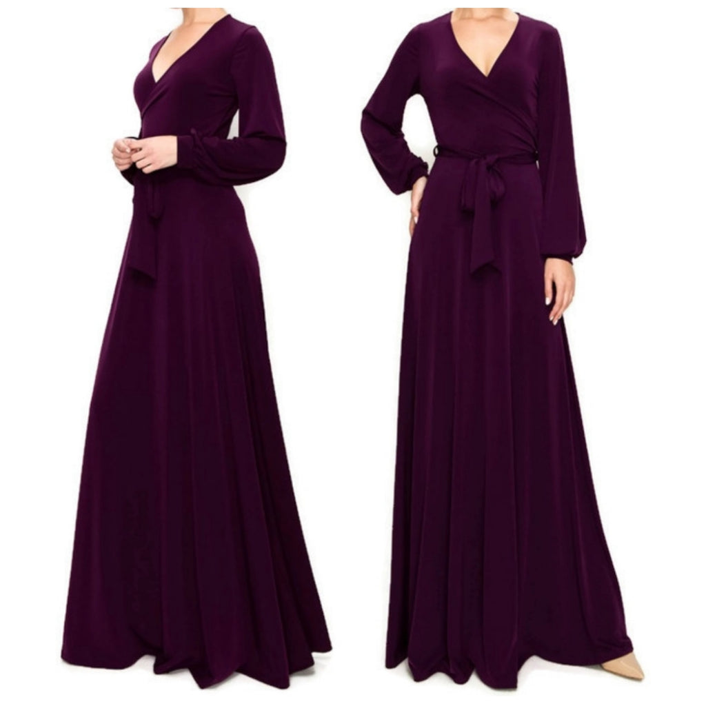 plum long sleeve maxi dress