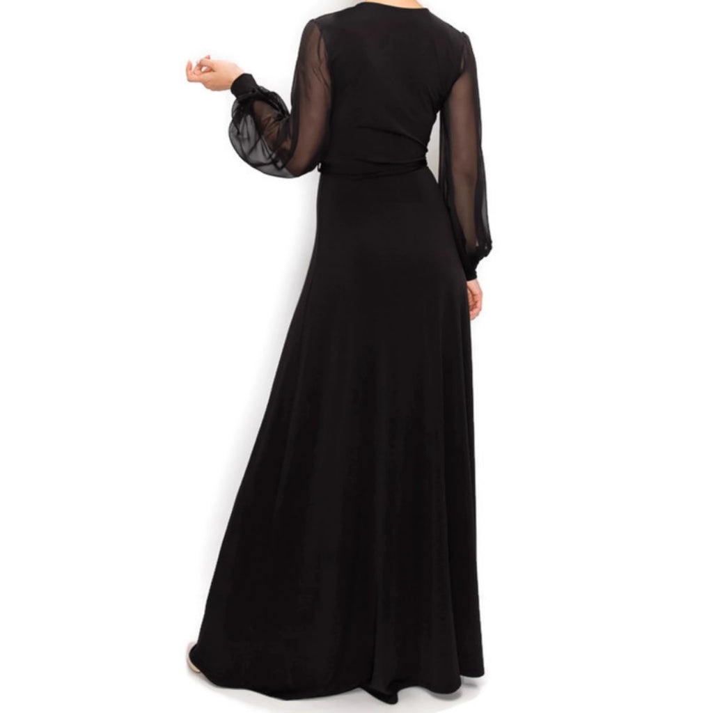 BLACK SHEER Long Bell Sleeve Evening Formal Maxi Dress – Kerena Nicole LLC
