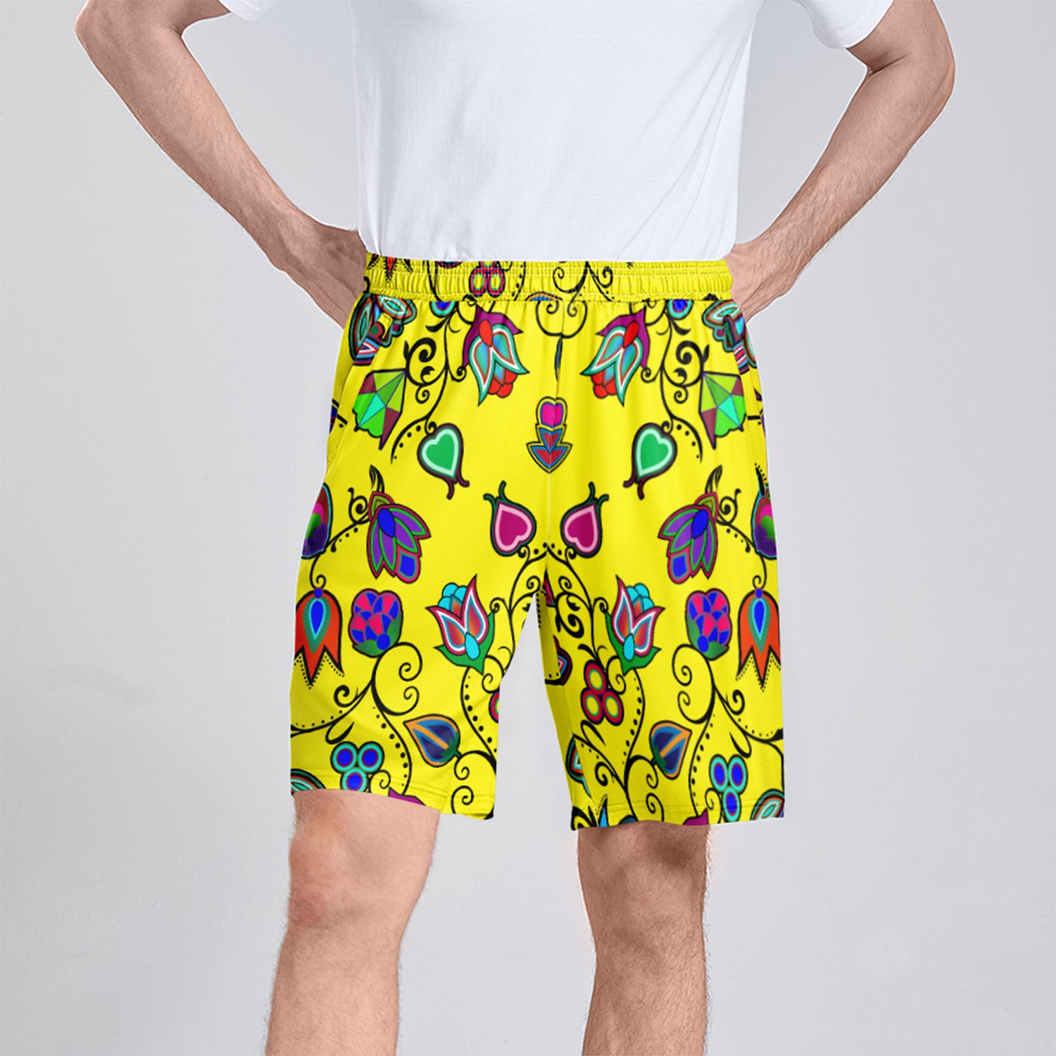 Desert Geo Yellow Athletic Shorts with Pockets