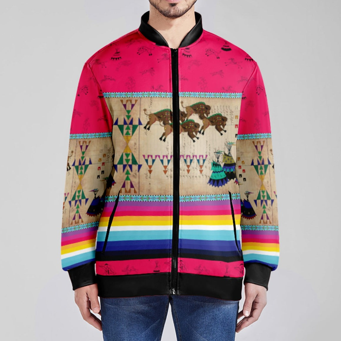 Indigenous Paisley Sky Zippered Collared Lightweight Jacket