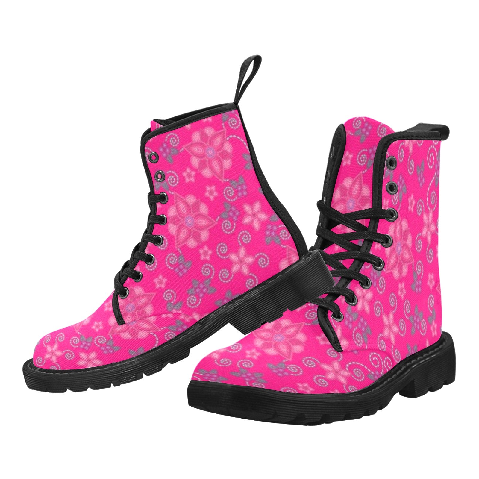 First-steps leather boots with strawberry print Powder pink