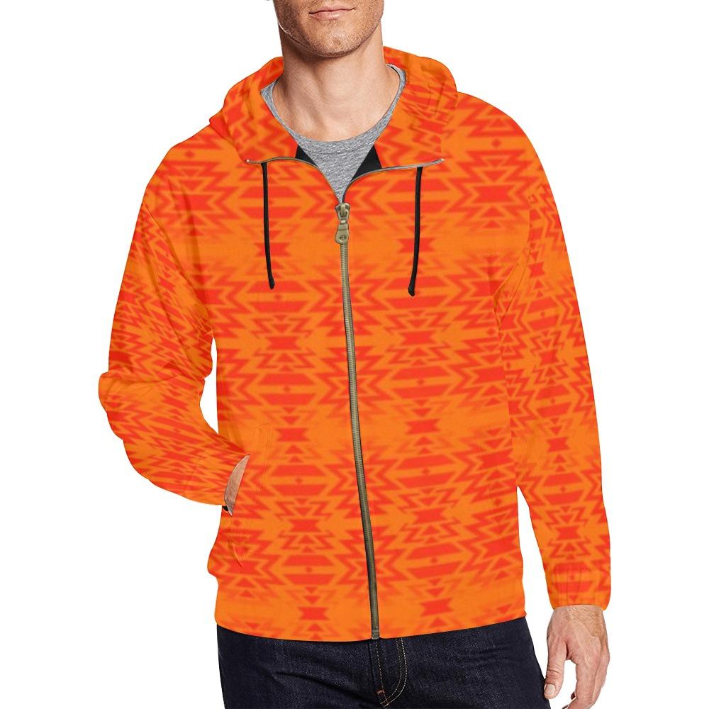 Fire Colors and Turquoise A feather for each All Over Print Full Zip Hoodie for Men (Model H14) All Over Print Full Zip Hoodie for Men (H14) e-joyer 