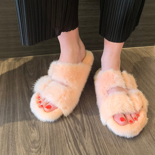 Linda Richards Mink Birkenstock Slippers