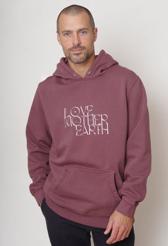 'Love Mother Earth' Mens Organic Cotton Hooded Sweatshirt - Mauve