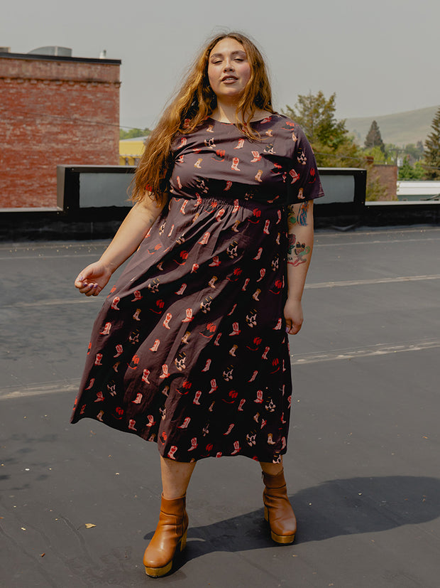 Artsy Short Sleeve Midi Plus Size Dress Two Step Dusk - Fair Trade Dresses | Mata Traders