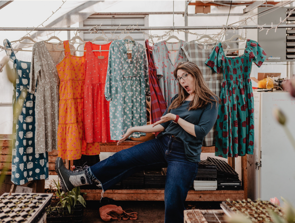 mata traders founder maureen dunn fetscher at farm photo shoot