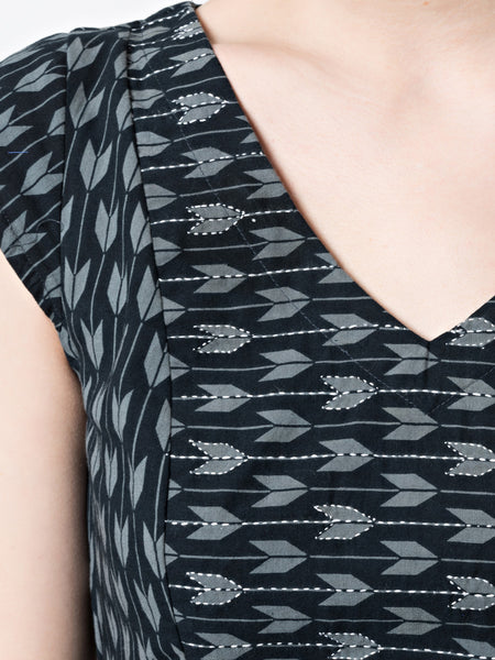 A close-up of the Aurora V-Neck Dress in Slate by Mata Traders.