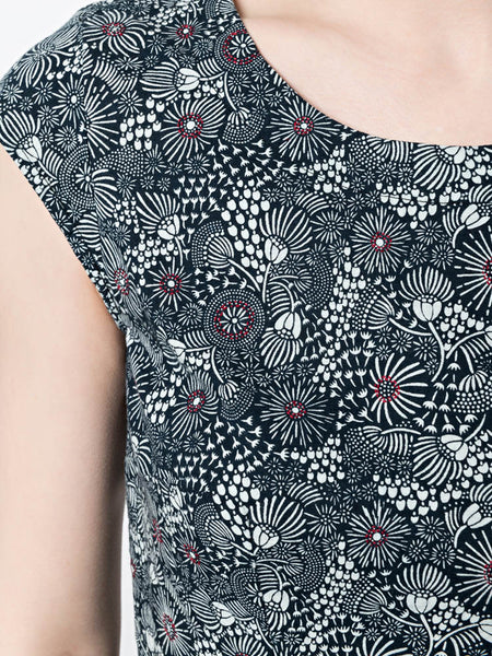 A close-up of the Marseille Dress in Charcoal by Mata Traders.