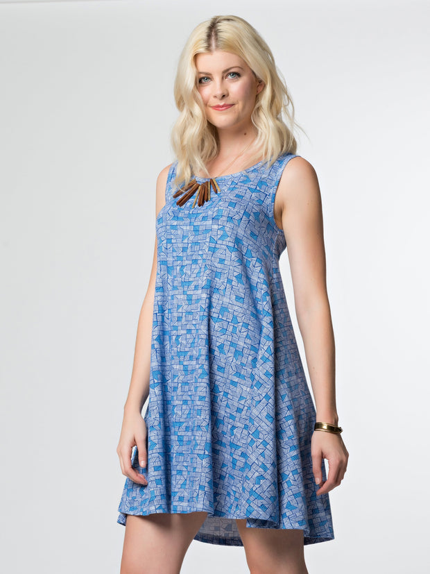 Bellini Dress Blue Lines - Fair Trade Dresses | Mata Traders