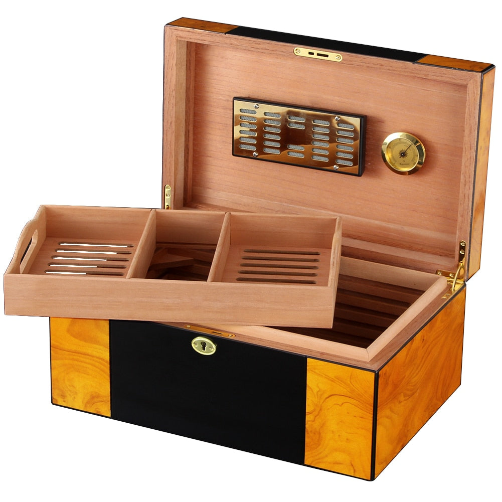 COHIBA Luxury Spanish Cedar Cigar Humidor (80-100) - Glossy Piano Fini ...