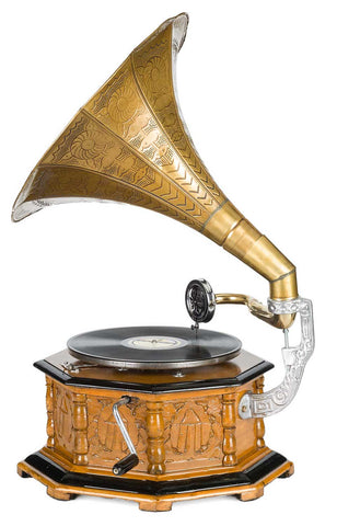 gramophone grammophon aubaho octagonal grammofono auktionshaus homburg ceralacca tromba piatto pavillon modellschiff bronzen windlicht glasmosaik bronzeskulptur elefant modellboot elephant schrankaufsatz