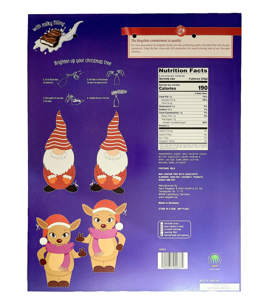 Riegelein Christmas Chocolate Advent Calendar with Milky Filling 7 Oz.