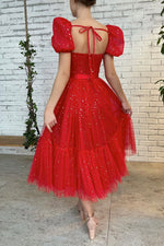 Red tulle short prom dress A line homecoming dress
