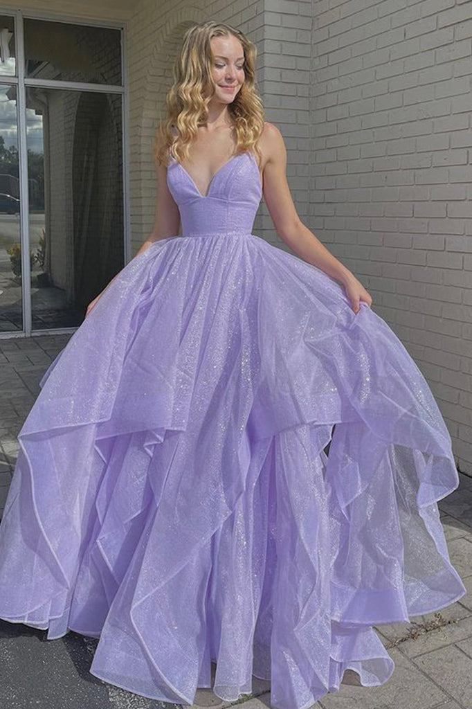 Lilac Tulle Long A Line Prom Dress Evening Dress Girlideas 