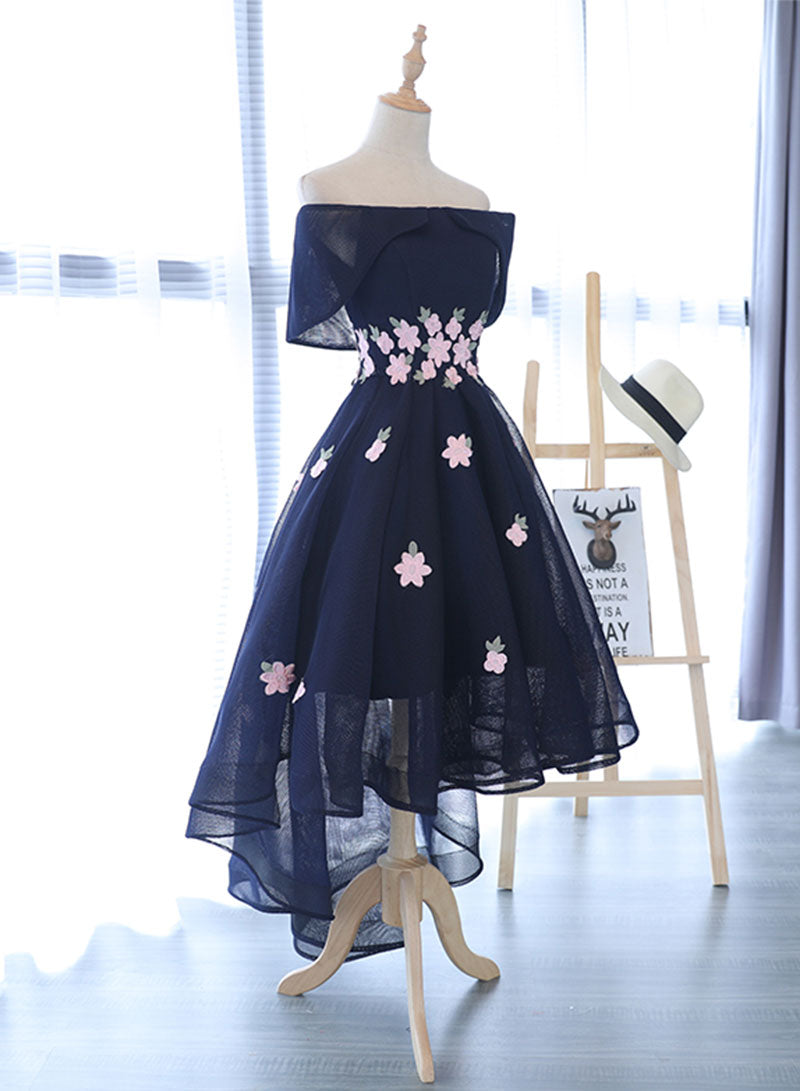 off shoulder dark blue dress