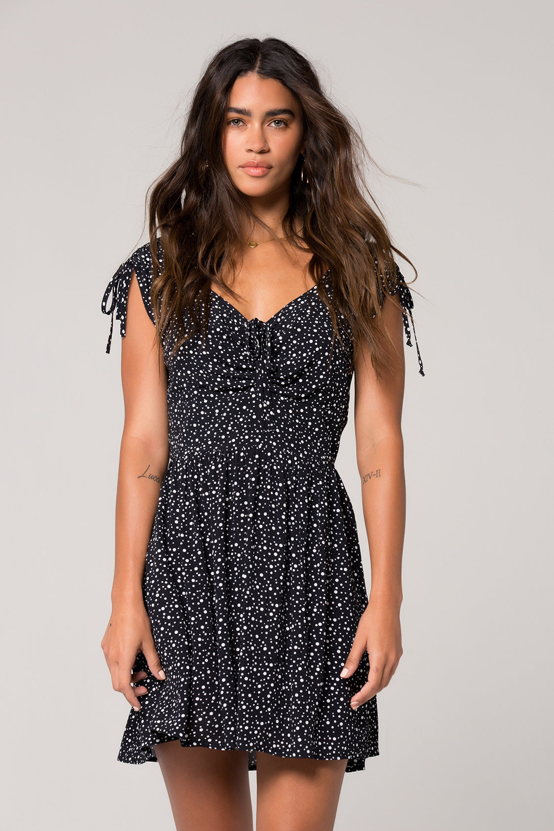 Aukland Polka Dot Print Scoop Neck Mini Dress – Band of Gypsies