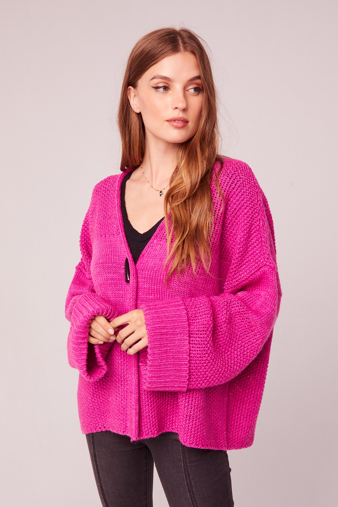 fuschia cardigan sweater