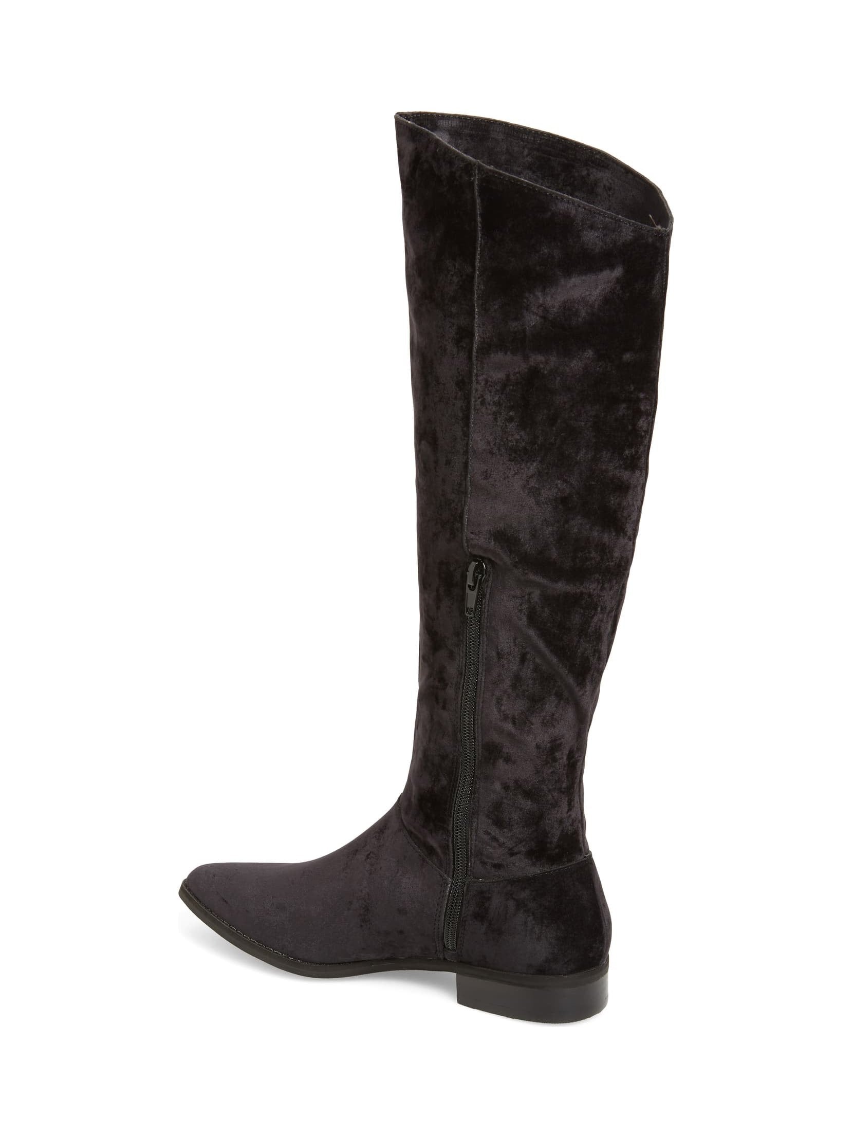 Luna Black Sueded Velvet Knee High Boot 