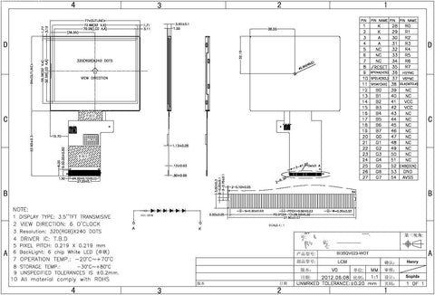 3.5 inch  TFT LCD Display 320X240  landscape screen 54 pin