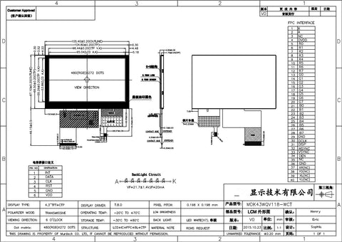 4.3 inch TFT LCD display 480X272 wih CTP 